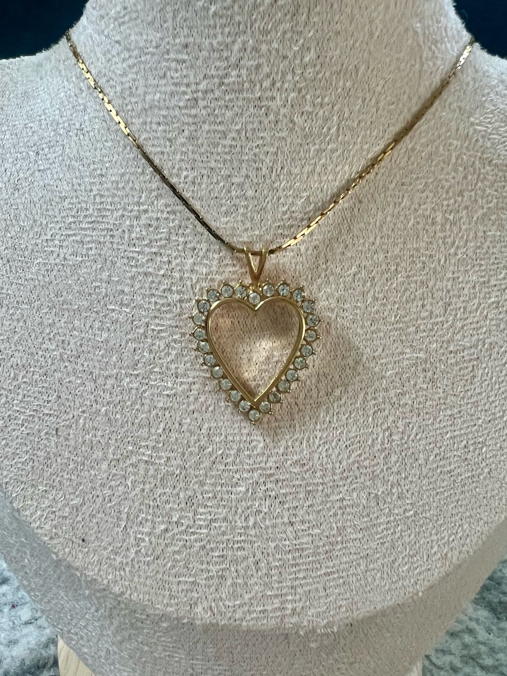 Vintage Monet Goldtone Open Heart Rhinestone Necklace